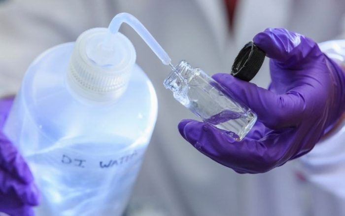 distilled water in a plastic bottle