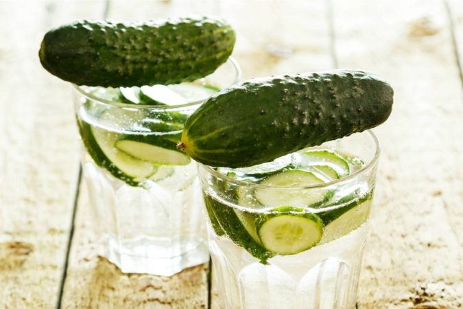 Two Glasses of Alkaline Water With Cucumber