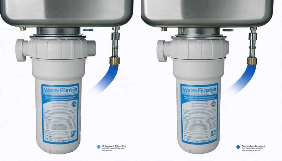 Installation process of an under-sink water filtration system showing key steps