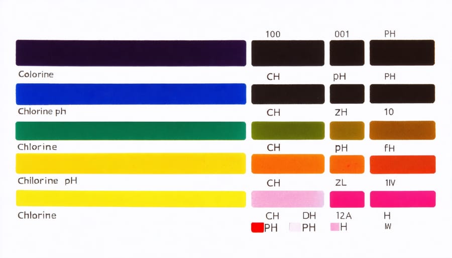 Pool water test color interpretation chart for pH and chlorine levels