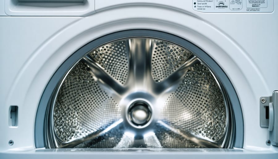Clean, spotless interior of stainless steel washing machine drum