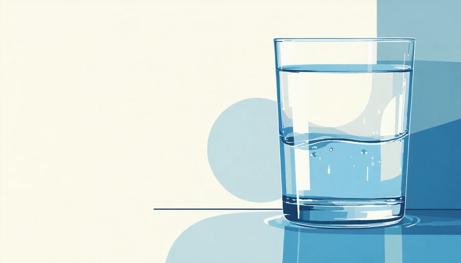 Hand holding clear glass of water against natural light