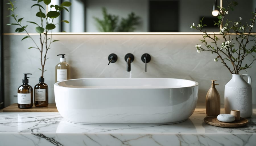 Clean shower head and tiles free from mineral buildup