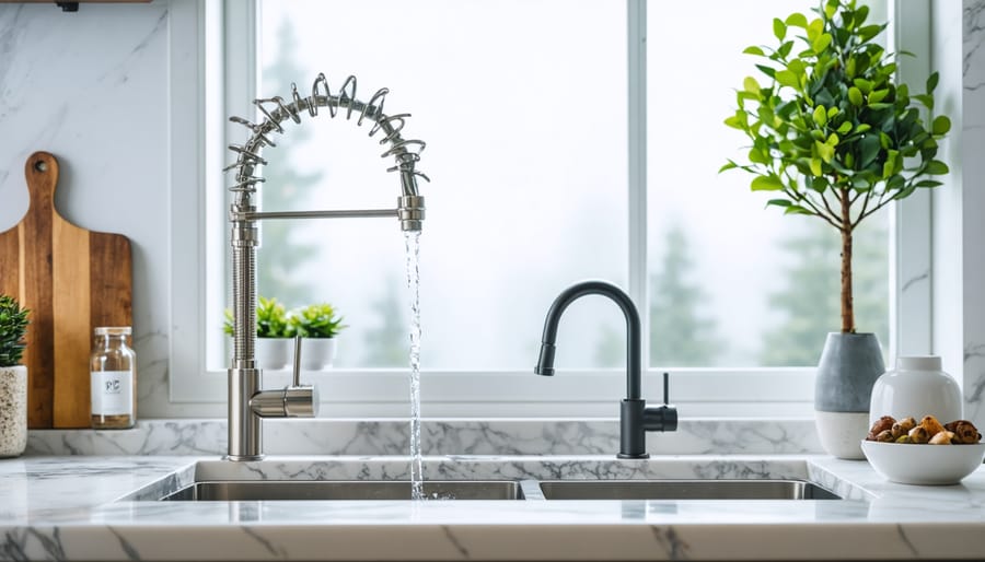 Under-sink water filtration system installed in modern kitchen cabinet