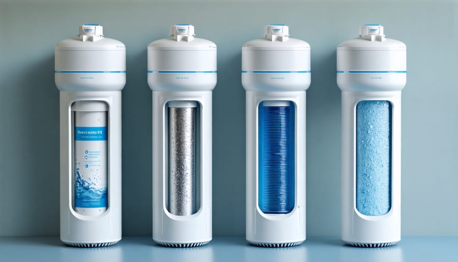 Various water filtration devices including pitcher filter, carbon filter, and reverse osmosis system