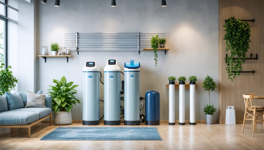 Professional installation of whole house water softener system in basement