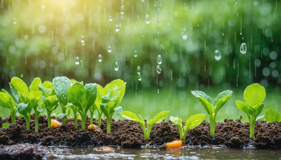Vegetable garden being watered with collected rainwater