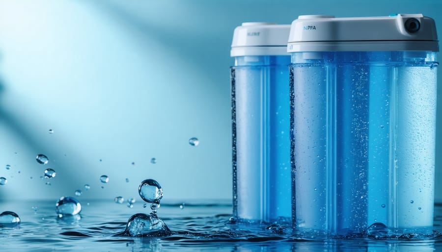 Person filling BiPAP humidifier chamber with filtered water from home filtration system