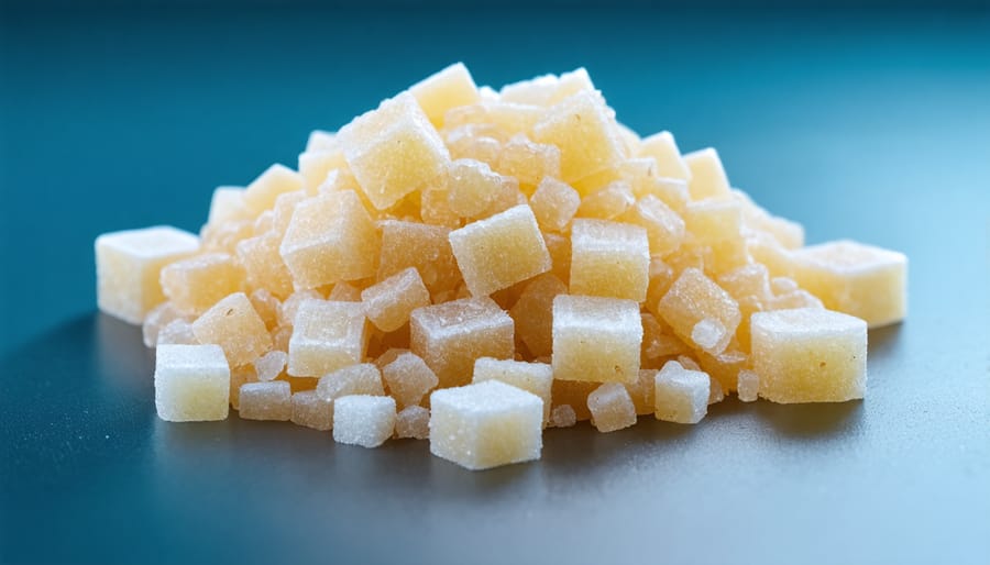 Close-up of water softener resin beads showing mineral deposits