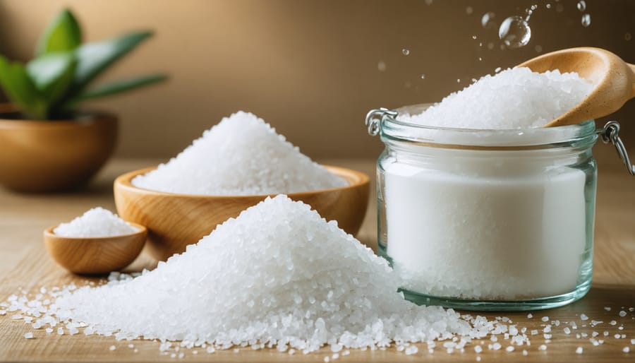 Water softener salt stored safely on elevated garage shelf away from children's reach