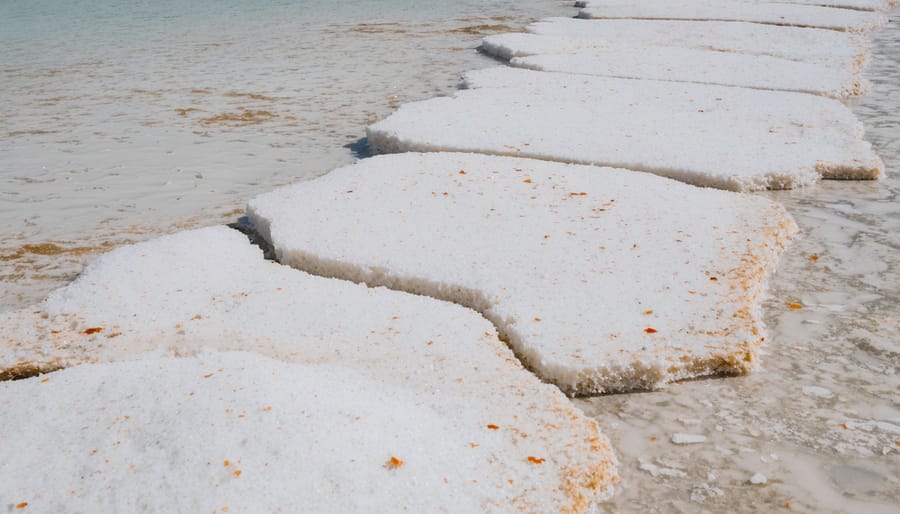 Close-up of salt bridge formation in water softener tank showing hardened crust