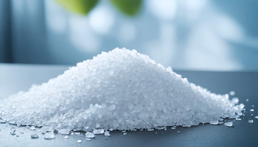 Glass of clear softened water being filled from kitchen faucet