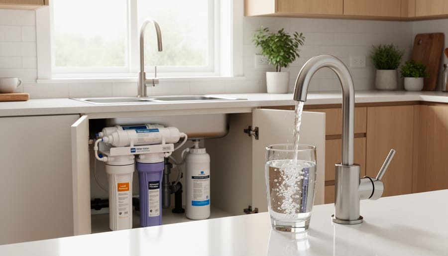 Under-sink reverse osmosis water filtration system installation