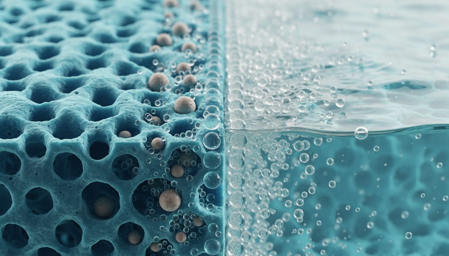 Close-up of reverse osmosis membrane material with water droplets showing filtration process