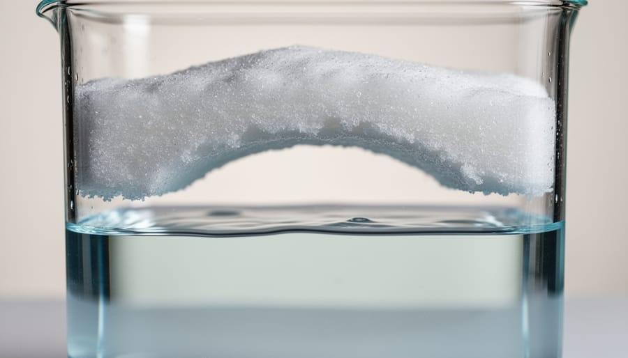 Salt bridge formation inside water softener brine tank showing hardened crust