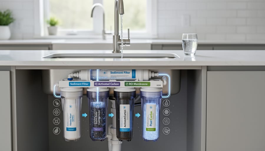 Cross-section of activated carbon water filter cartridge showing filtration media