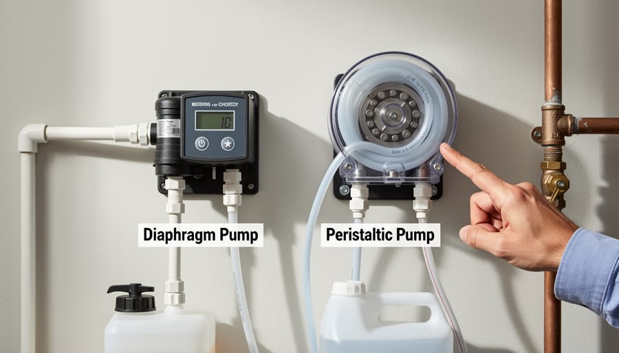 Side-by-side view of diaphragm and peristaltic metering pumps showing different pump mechanisms