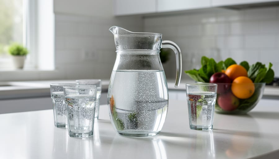 Clear purified water being poured into glass showing quality and clarity