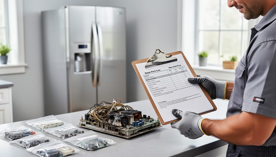 Water softener control board showing electronic components and circuitry