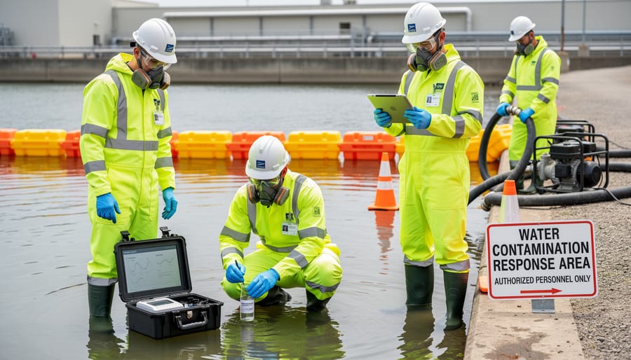 Certified technician in protective equipment testing residential water system