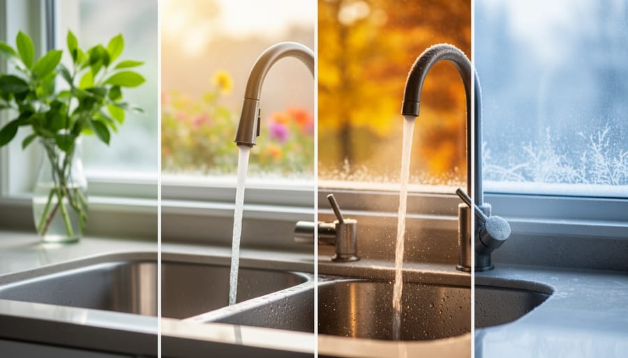 Clear water being poured from kitchen faucet into glass