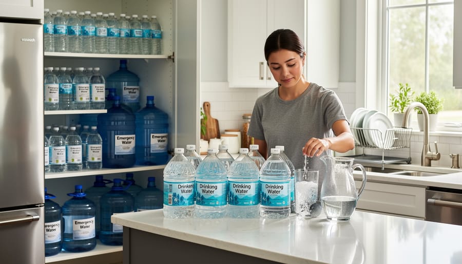 Clear water being poured from storage container into drinking glass