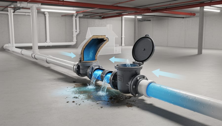 Chrome backwater valve showing internal gate mechanism