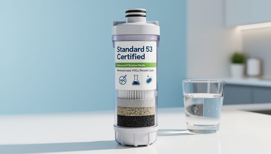 Close-up cross-section of activated carbon water filter cartridge