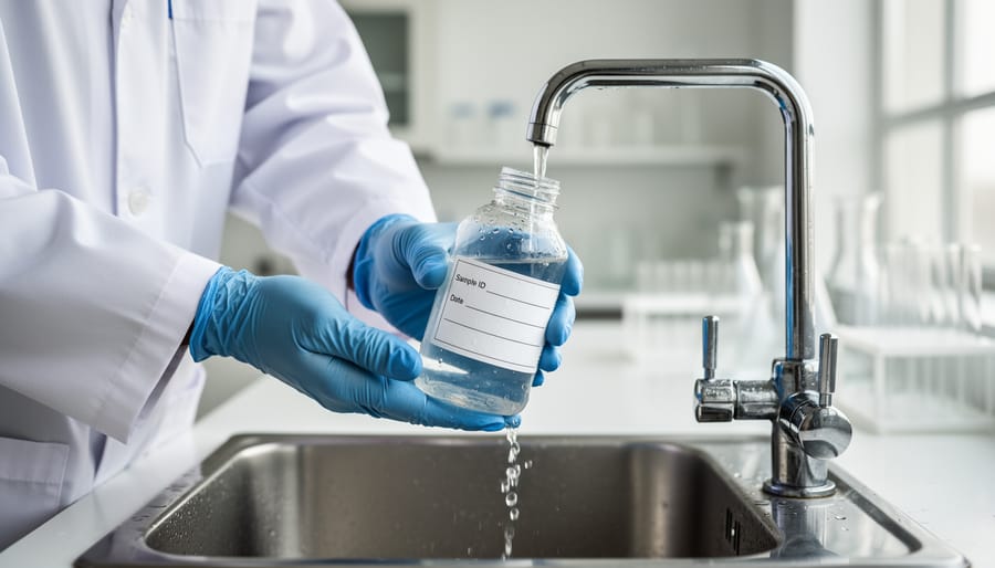 Water faucet showing corrosion and mineral deposits from well water contamination