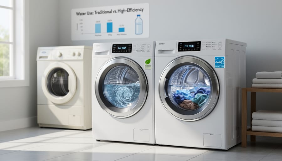 Front-loading washing machine with transparent door showing water during wash cycle
