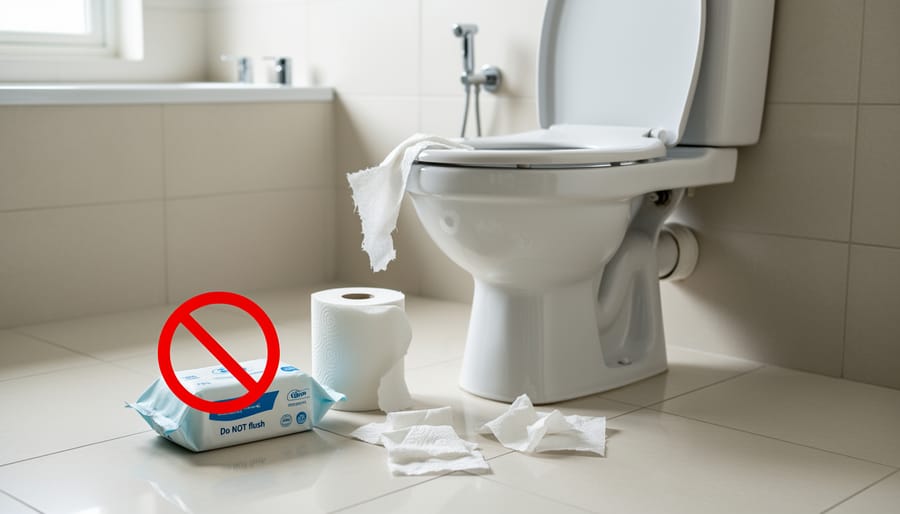 Hands holding household items that shouldn't go down drains connected to septic systems