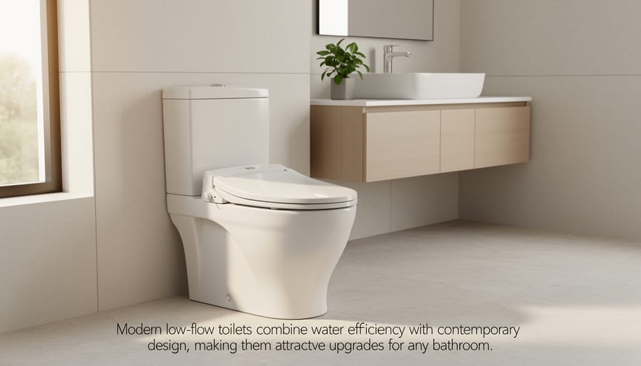 Modern low-flow dual-flush toilet in contemporary bathroom setting