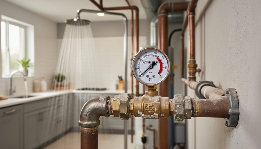 Water pressure regulator valve installed on home plumbing system