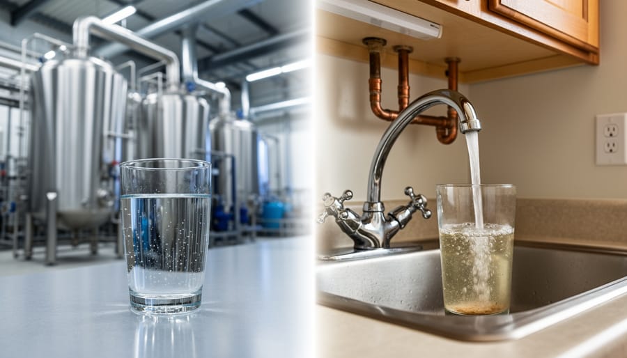 Glass of tap water showing cloudiness and bubbles indicating water quality changes
