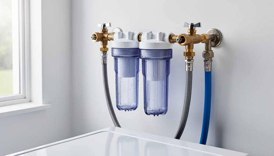 Inline water filter installed on washing machine water supply line