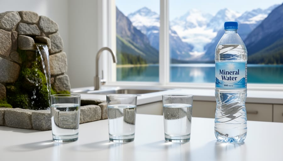 Clear water being poured from pitcher into drinking glass showing transparency and movement