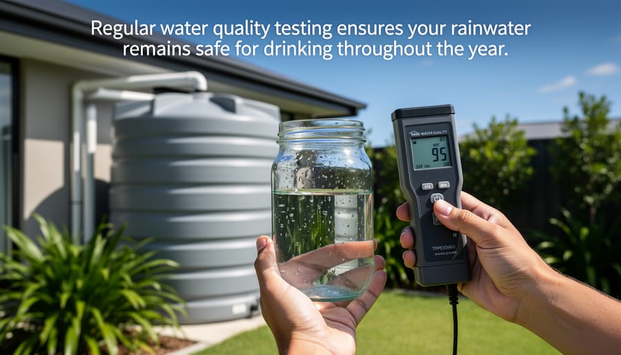 Hand holding water testing sample vial with clear water for quality analysis