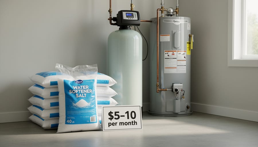 Homeowner adding salt to water softener brine tank