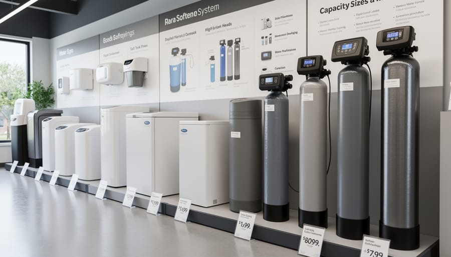 Water softener tank installed in residential basement utility room