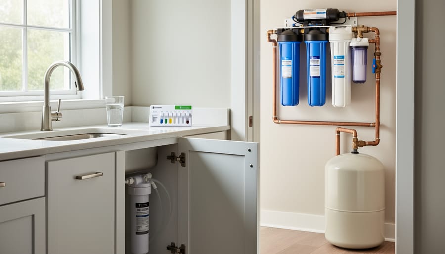 Hands collecting well water sample in sterile bottle for laboratory testing