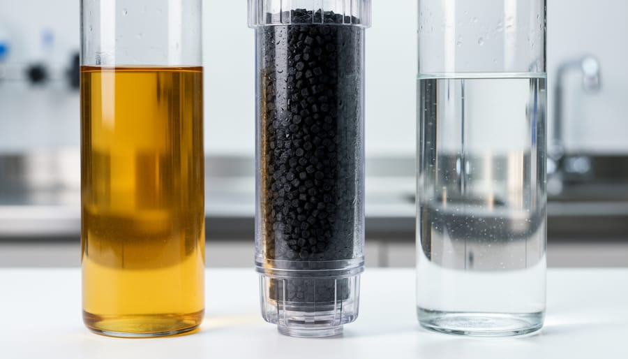 Person installing activated carbon filter cartridge in aquarium filtration system