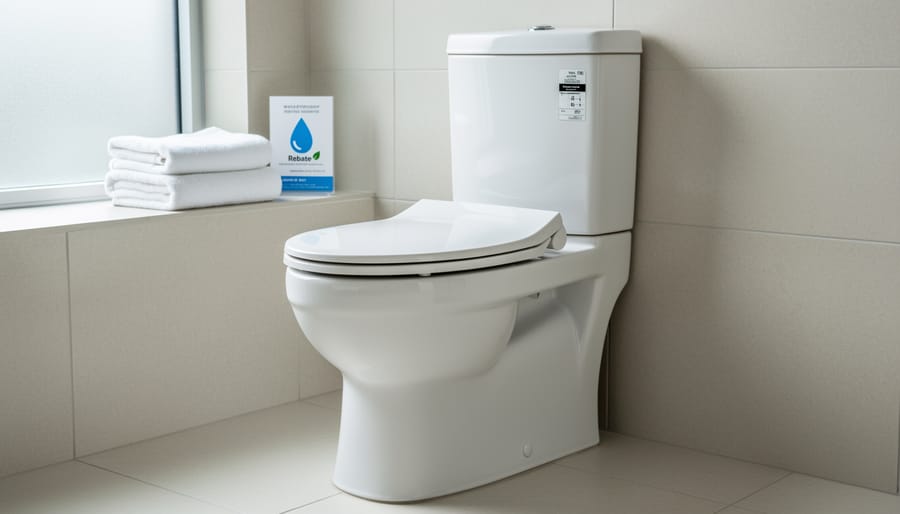 Modern high-efficiency dual-flush toilet in contemporary bathroom setting