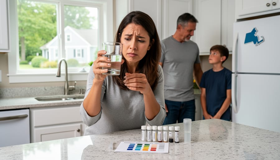 Hand filling drinking glass with tap water from kitchen faucet
