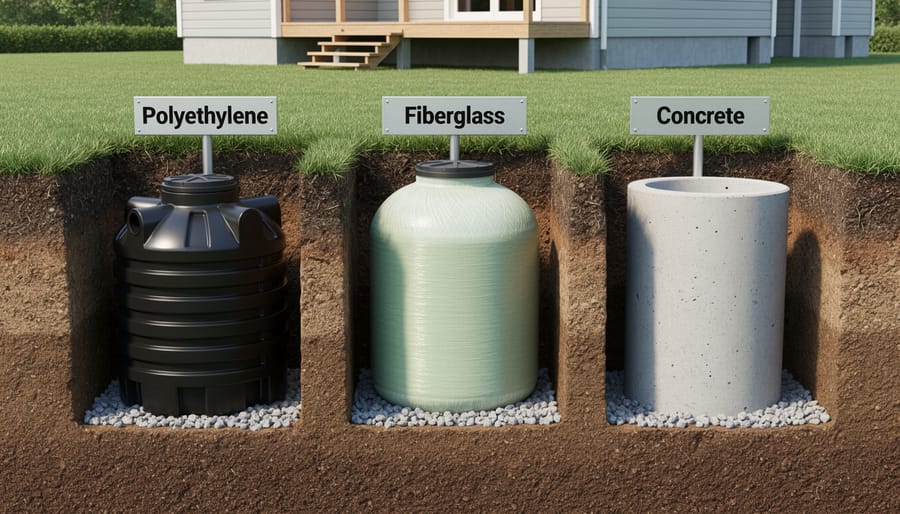 Comparison of polyethylene, fiberglass, and concrete water storage tank materials