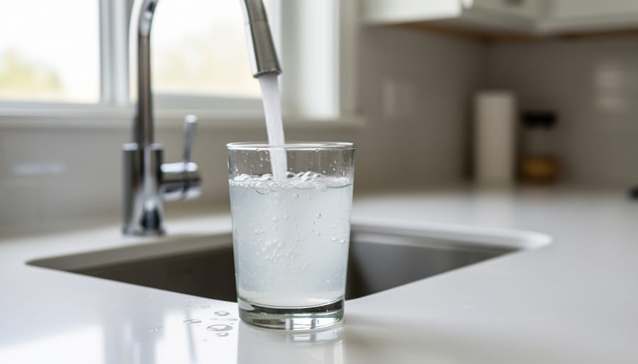 Glass of cloudy tap water showing visible particles and sediment