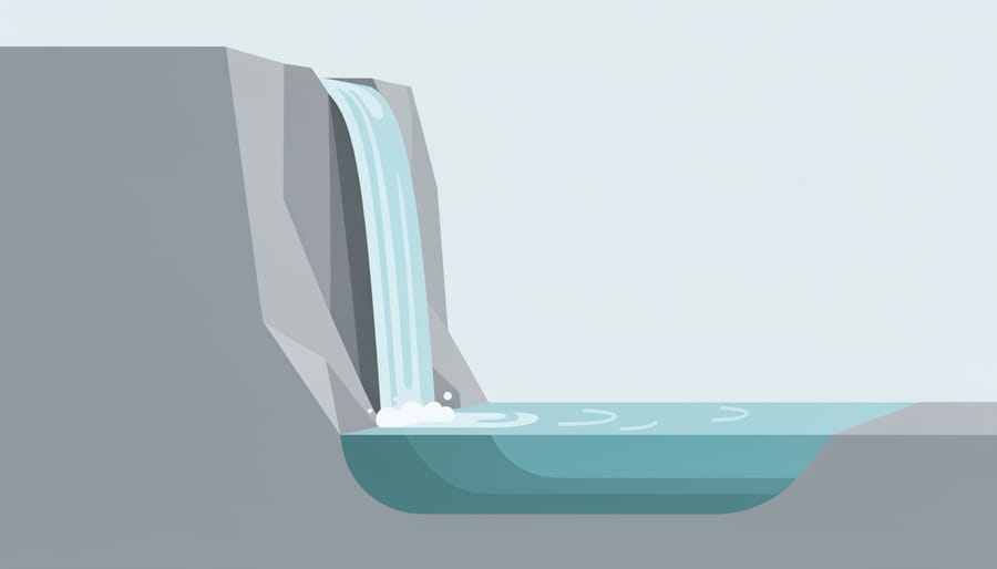 Waterfall cascading down rocks symbolizing gravity-powered water flow