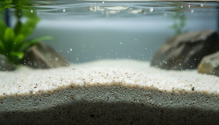 Close-up of wet sand surface with visible fine-grain texture used in a slow sand filter